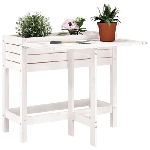 Plant planting table in gray color, metal worktop and 2 shelves