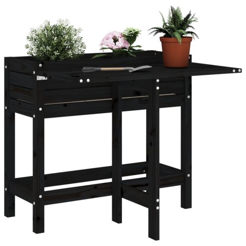 Plant planting table in gray color, metal worktop and 2 shelves