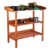 Plant planting table in gray color, metal worktop and 2 shelves