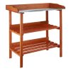 Plant planting table in gray color, metal worktop and 2 shelves
