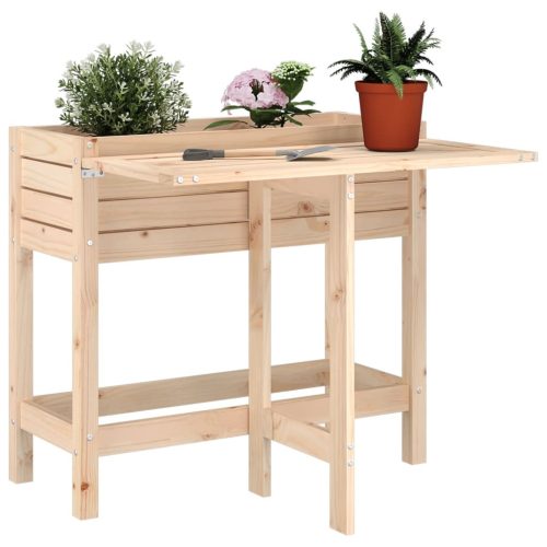Plant planting table in gray color, metal worktop and 2 shelves