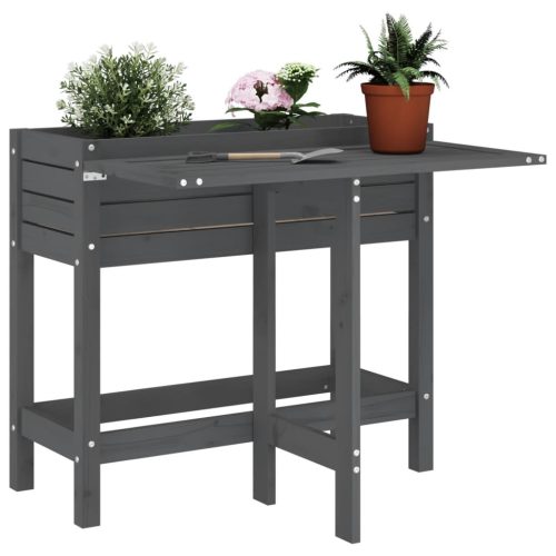 Plant planting table in gray color, metal worktop and 2 shelves