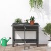 Plant planting table in gray color, metal worktop and 2 shelves