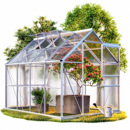 Greenhouse aluminum frame polycarbonate greenhouse 250x185x195 cm 7.6 m³ with galvanized steel base