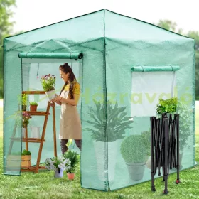   Fóliasátor, hordozható üvegház 240x180 cm pop-up fóliasátor felhúzható ajtókkal és ablakokkal
