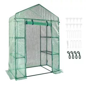   Fóliasátor polcokkal 141x74,5x205 cm üvegház 4 polccal 15 kg teherbírás/polc
