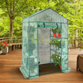   Fóliasátor polcokkal 141x74,5x205 cm üvegház 4 polccal 15 kg teherbírás/polc
