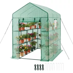   Fóliasátor 137x206x196 cm üvegház 14 polccal, 2 szinttel és PE fóliával
