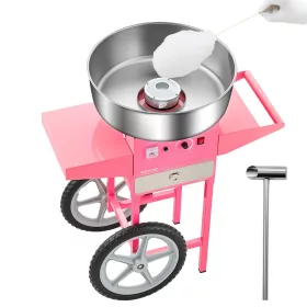   elektromos vattacukor készítő gép, kereskedelmi vattacukor készítő gép kocsival (1000 W) 52 cm-es rozsdamentes acél tállal, cukorkanállal és fiókkal, tökéletes gyermek születésnapokra és családi bulikra, rózsaszín