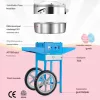 Kereskedelmi elektromos vattacukor készítő gép kocsival 1000W kék 52 cm-es mobil vattacukor gép tárolófiókkal 