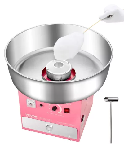 elektromos vattacukor készítő gép, kereskedelmi vattacukor készítő gép (1000 W) 52 cm-es rozsdamentes acél tállal, cukorkanállal és fiókkal, tökéletes gyermek születésnapokra, családi ünnepségekre, partikra, rózsaszín