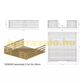   Veranda 300x300 cm impregnált barna fa tornác, terasz hétvégi házhoz