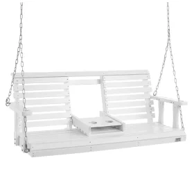   Veranda hintaágy 1523x710x600 mm,400 kg teherbírás függesztőláncokkal kültéri használatra, fehér