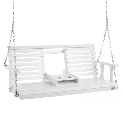 Veranda hintaágy 1523x710x600 mm,400 kg teherbírás függesztőláncokkal kültéri használatra, fehér