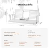 Veranda hintaágy 1523x710x600 mm,400 kg teherbírás függesztőláncokkal kültéri használatra, fehér