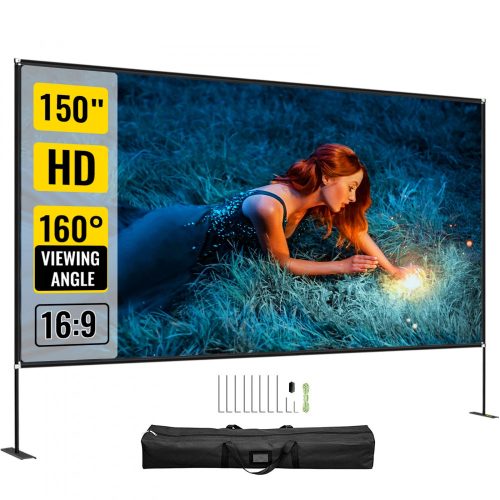 Projection screen 347x202 cm with stand mobile projector screen 4K HD portable movie screen