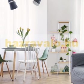   6 polcos virágtartó állvány fém keretes növénytartó fehér-natúr virágpolc