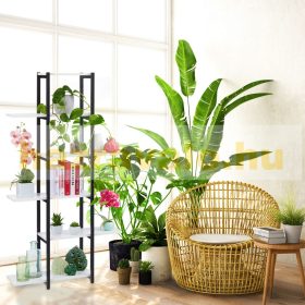   6 polcos virágtartó állvány fém keretes növénytartó fekete-fehér virágpolc