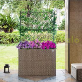   Polyrattan virágláda növényfuttató ráccsal krém színben polirattan virágcserép 3 részes