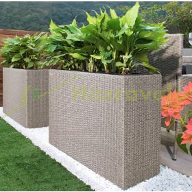   Polyrattan virágláda krém színben 95x27x60 cm 4 részes polirattan virágcserép 