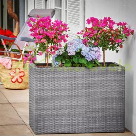   Polyrattan virágláda szürke színben 83x30,5x60 cm polirattan virágcserép 3 részes