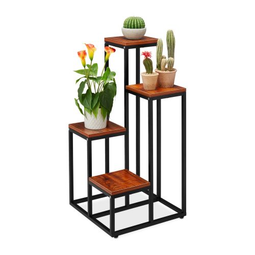 Indoor flower stand black and brown flower staircase with 4 shelves flower stand