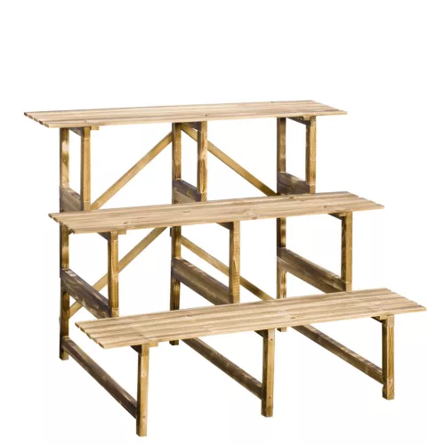 Bel- és kültéri Virágtartó állvány fa virágpolc háromszintes növénylépcső 100x80x80 cm