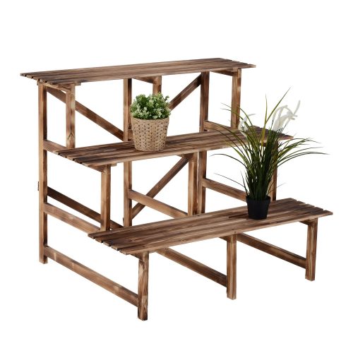 Indoor and outdoor flower stand, wooden flower shelf, three-level plant ladder, 100x80x80 cm