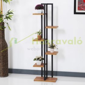   Beltéri fa virágtartó 5 szintes virágállvány fekete-fa fém virágtartó 120x34x21 cm