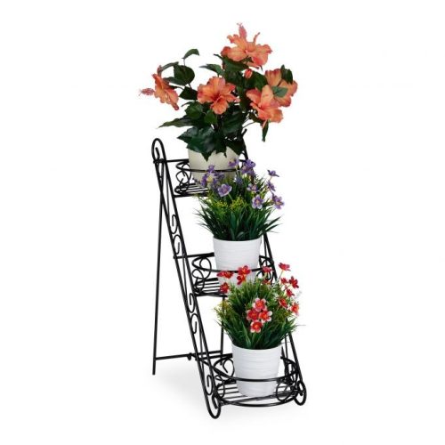 Indoor and outdoor metal flower stand staggered design in black 