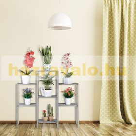   Fa beltéri virágtartó állvány virágpolc szürke 86x95x29 cm rusztikus szabadon álló polc