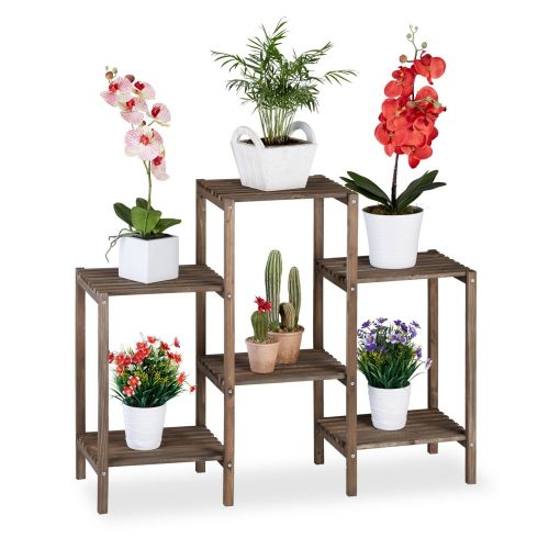 Wooden indoor flower stand flower shelf brown 70x89x27 cm rustic free-standing shelf