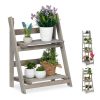 Indoor wooden flower stand in 3 different sizes, size M with 2 shelves in gray color