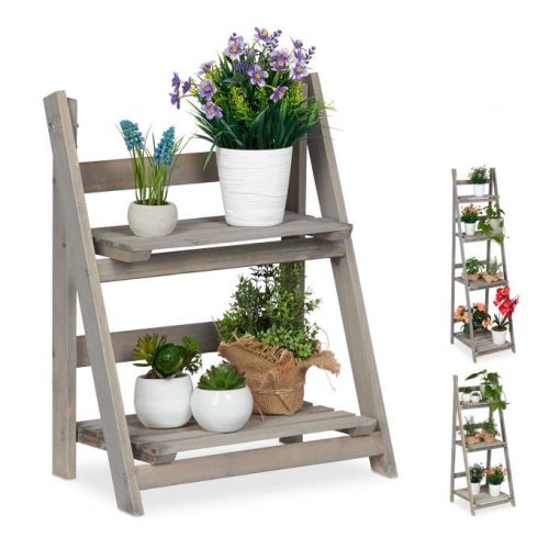 Indoor wooden flower stand in 3 different sizes, size M with 2 shelves in gray color