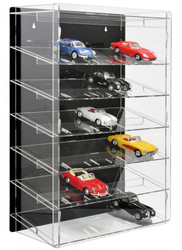 Model car showcase, shelf display cabinet transparent acrylic for 1:24 scale models with tilted shelves with black back