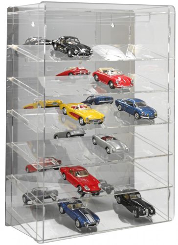 Model car showcase, shelf display cabinet transparent acrylic for 1:24 scale models with tilted shelves with mirrored back
