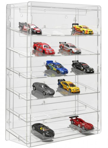 Model car showcase, shelf display cabinet transparent acrylic for 1:32 scale models with tilted shelves