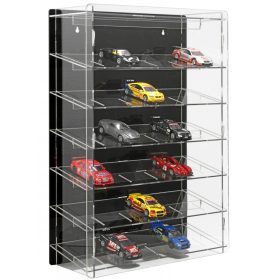   Modellautó vitrin, polc bemutató szekrény átlátszó akril 1:32 méretarányú modellekhez döntött polcokkal fekete hátlappal