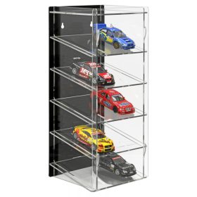  Modellautó vitrin, polc bemutató szekrény átlátszó akril torony 1:32 méretarányú modellekhez döntött polcokkal fekete hátlappal