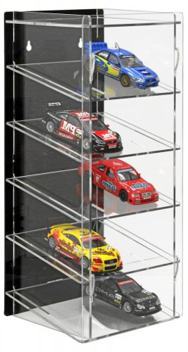 Model Car Showcase, Shelf Display Cabinet Clear Acrylic Tower for 1:32 Scale Models with Slanted Shelves with Black Back