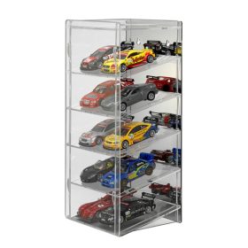   Modellautó vitrin, polc bemutató szekrény átlátszó akril torony 1:32 méretarányú modellekhez döntött polcokkal tükrös hátlappal