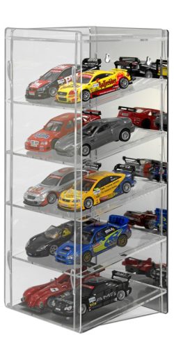 Model car showcase, shelf display cabinet transparent acrylic tower for 1:32 scale models with tilted shelves with mirrored back