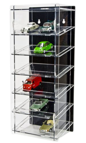 Model car showcase, shelf display cabinet transparent acrylic tower for 1:43 scale models with tilted shelves with black back