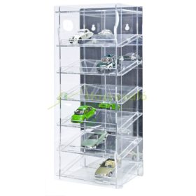   Modellautó vitrin, polc bemutató szekrény átlátszó akril torony 1:43 méretarányú modellekhez döntött polcokkal tükrös hátlappal