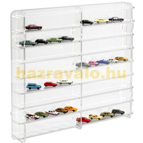   Modellautó vitrin, polc bemutató szekrény átlátszó akril 1:87 méretarányú modellekhez 50x7x46 cm