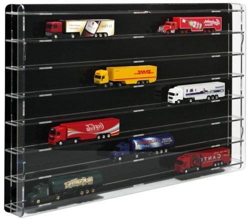 Model car truck showcase, shelf display cabinet transparent acrylic for 1:87 scale models 74.5x7x50 cm black back