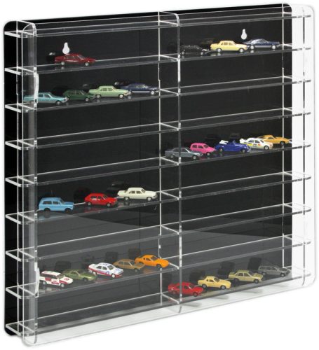 Model car showcase, shelf display cabinet transparent acrylic for 1:87 scale models 50x7x46 cm with black back 