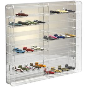   Modellautó vitrin, polc bemutató szekrény átlátszó akril 1:87 méretarányú modellekhez 50x7x46 cm tükrös hátlappal 