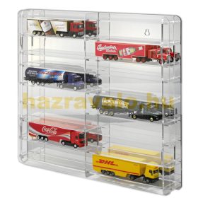   Modellautó vitrin, polc bemutató szekrény átlátszó akril 1:87 méretarányú modellekhez 50x7x46 cm tükrös hátlappal 
