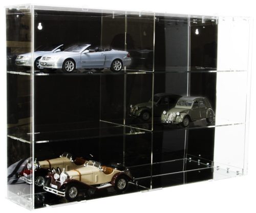 Model car showcase, shelf display cabinet transparent acrylic for 1:18 scale models 75x15.4x50 cm with black back